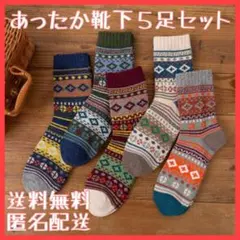 あったか靴下 メンズ 5足セット 防寒 北欧風 トレッキング 登山 25-27