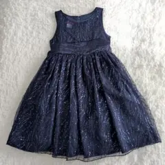 女の子 ピアノ 発表会 ドレス スパンコール ネイビー 130 140 結婚式