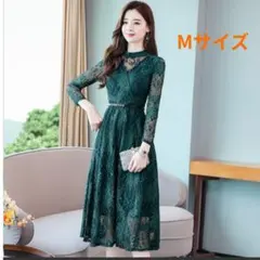 ワンピース Aライン 膝丈 Mサイズ 緑 レース 入学式 結婚式 お呼ばれ