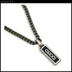 新品グッチGUCCI男女兼用チェーンネックレス ロゴプレート シルバー925黒