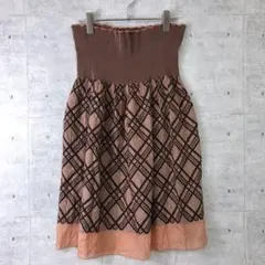 レトロ ガーリー古着 チェック 切替ワンピース ボリュームスカート 2way