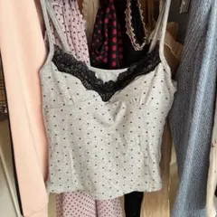 レース付きドット柄キャミソール