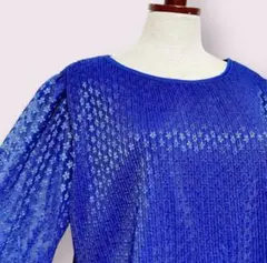 vintageヴィンテージワンピース花織りプリーツ切替ブルーレトロUSA海外古着