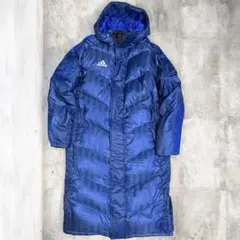 美品アディダス　ベンチコート ネイビー ロングダウンコートフード付きM