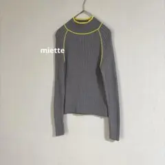 miette ハイネック 配色ライン リブニット グレー イエロー