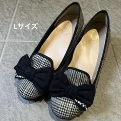 チェック柄リボン付きパンプス　Lサイズ