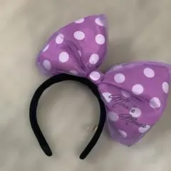 ミニー　カチューシャ　ドットリボン　パープル