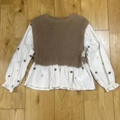 ZARA フラワー刺繍コンビニットベストシャツ