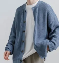 Rocky Monroeオーバーサイズ 片畦編みクルーネックニットカーディガン