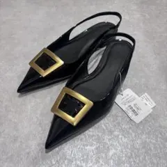 【新品】定価1.4万円！MilaOwen スクエアバックルポインテッドシューズ