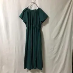 W-260【美品】LOWRYS FAR レーヨン混 ギャザーワンピース 半袖