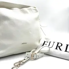 FURLA フルラ ホワイト レザー シボ革 ハンドバッグ 2way 美品のサムネイル