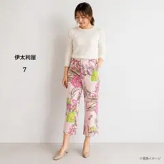 伊太利屋GK 花柄クロップドパンツ 7 ピンク 総柄 ストレッチのサムネイル