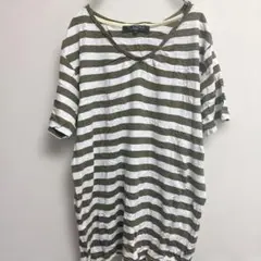 半袖Tシャツ XLサイズ オリーブグリーン ホワイト ストライプ模様 夏服