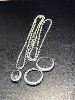 925シルバー ネックレス　イヤリングセット　スターリングシルバー　ピアス　刻印