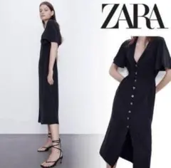 ZARA ブラック ボタン付きドレス