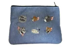 トムとジェリー 刺繍ポーチ 青