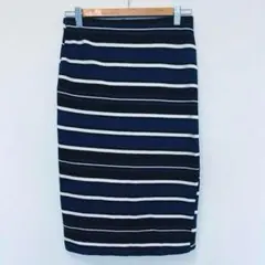 ZARA ザラ ひざ丈スカート ボーダー ネイビー M タイトスカート