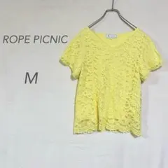 ロペピクニック/半袖/Tシャツ/M/イエロー/綿混/総レース/Vネック