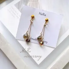 【 111 】ガラスチャーム ブラウン ピアスorイヤリング