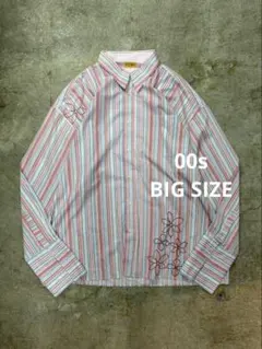 00s ストライプ柄 長袖シャツ 花柄刺繍 ヴィンテージ 古着