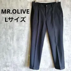 MR.OLIVE レトロポリエステルツイルワンプリーツテーパードパンツ L 紺色のサムネイル