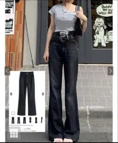 GRL セミフレアデニム　ブラック　Sサイズ