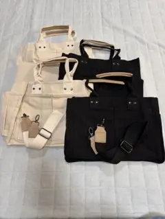 キャンバス ショルダー バッグ ブラック　オフホワイト　ハンドバッグ