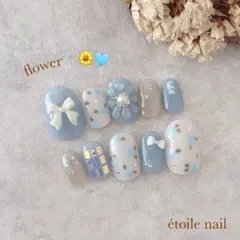 ネイルチップ サイズ変更 ぷっくりフラワー 春 ニュアンス 小花柄 落書き 淡色