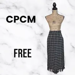 訳あり新品✨【CPCM】ロングタイトスカート　カットオフ　厚手　チェック　黒　F