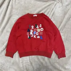 ミキハウス トレーナー 知育デザイン 刺繍ロゴ 赤 綿100%120