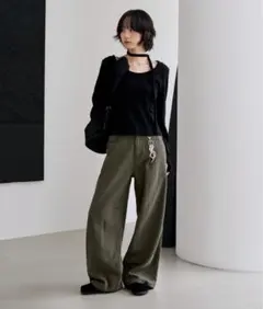 UNE MANSION ワイドデニムパンツ カーキ L