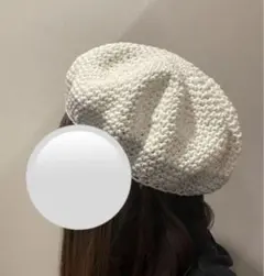ベレー帽　ニット帽　クロシェハット　コットン　古着　y2k ハンドメイド