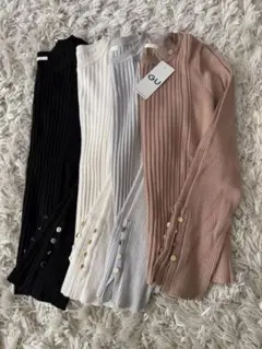 gu ライトグレー リブ編み 長袖ニット Sサイズ