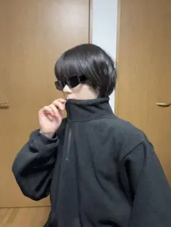 【極暖テックハーフジップ フリース プルオーバー ブラック / ビッグシルエット