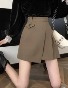 ブラウン　ミニスカート　フロントスカート　SHEIN 重ね着