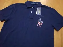 POLOポロラルフローレン新品ビッグポニーUSAアメリカ星条旗ポロシャツ紺S新品