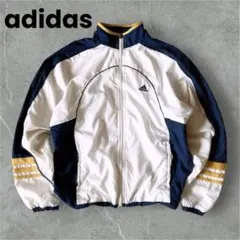 90年代 万国旗タグ adidas ナイロンジャケット L ホワイト/ネイビー