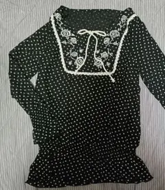 森ガールY2Kフェアリーグランジ　水玉長袖チュニック