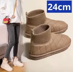【360°極暖】キルティングムートンブーツ ベージュ 24cm 防寒 保温 冬