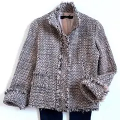 INÉD イネド ノーカラー ツイードジャケット ラメ フリンジ ピンク 7