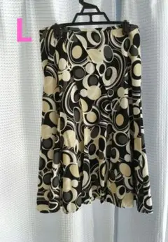 フレアースカート/総柄/美品/黒/ベージュ/Ｌ/6