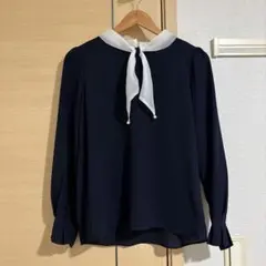 【最終値下げ】【即日発送】リボン　ブラウス　ネイビー 入園　入学　フォーマル