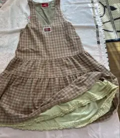 チェック柄フリル付き ノースリーブワンピース ジャンバースカート