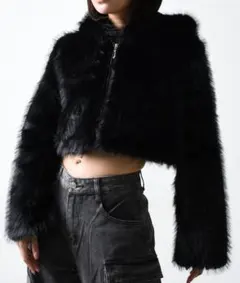 ブラック フェイクファー フードジャケット
