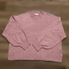 ピンク クルーネック ニットセーター 長袖