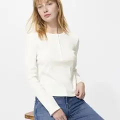 UNIQLO リブヘンリーネックT XXL オフホワイト