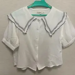 Cutie Blonde 半袖ブラウス ビッグカラー ホワイト L