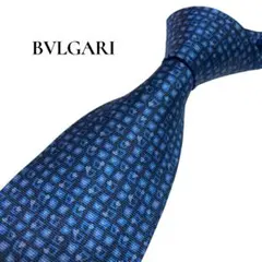 極美品　BVLGARI ブルガリ ネクタイ セッテピエゲ 総柄 ハート柄　ブルー