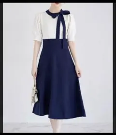 新品　トッコクローゼット　リボン　ワンピース　ネイビー　白